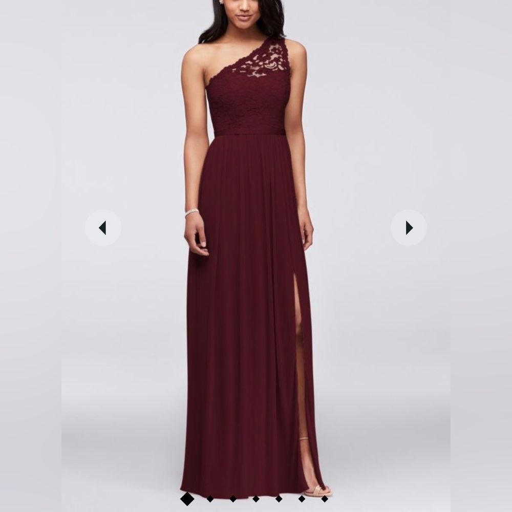 One Shoulder Corded Lace Mesh Bridesmaids Dress